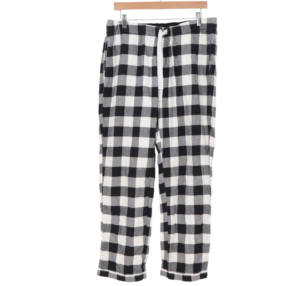 Lands' End Pajama Pants Womens L Buffalo Check Black White Flannel Excellent